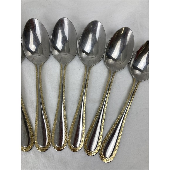 9 Retroneu GOLD ACCENT Chain 7” 18/8 Korea Stainless Dinner Spoon Great Quality - Picture 3 of 8